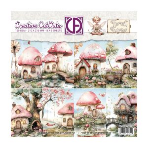 Collage papier paddestoelhuisjes